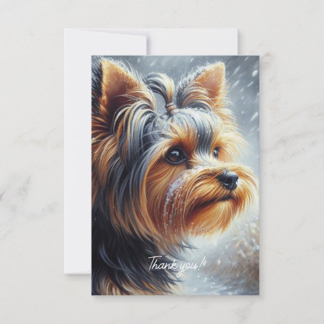 Cartão De Agradecimento Cute Yorkshire Terrier Winter Landscape (Frente)