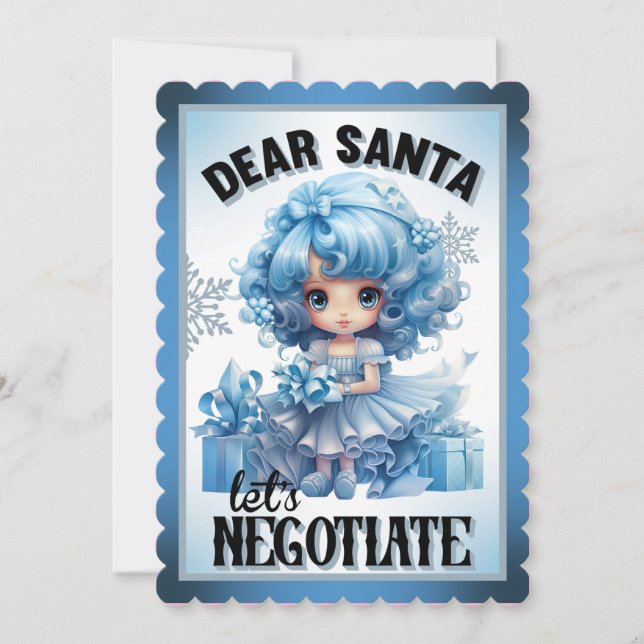 Cartão De Agradecimento Cutie Blue Dear Papais noeis Natal (Frente)