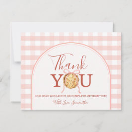 Cartão De Agradecimento Cutie Pie Pastel Pink Bow Gingham Fall Baby Shower