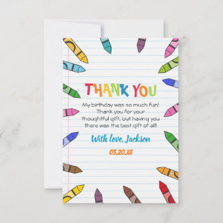 Cartão De Agradecimento Cuties Crayon Art Paper Colorir Party Aniversário