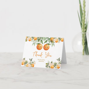Cartão De Agradecimento Cuties Laranja Dois Pequenos Gêmeos Chá de Bebê Fl