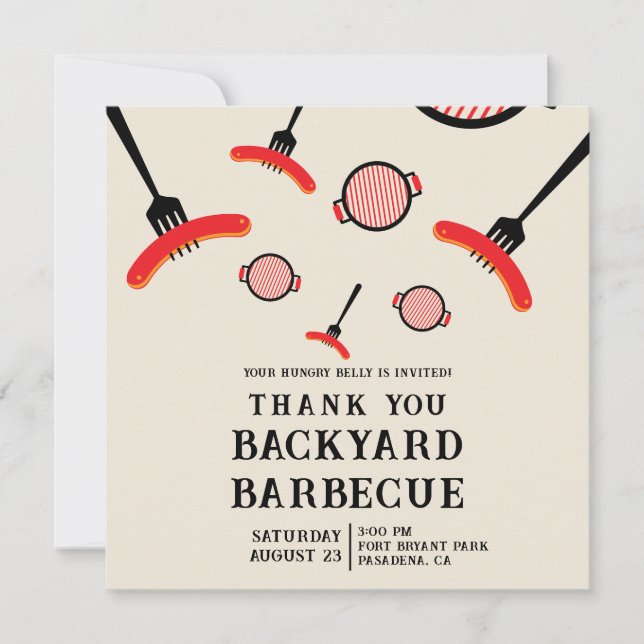 Cartão de agradecimento da festa de churrasco Gril (Frente)