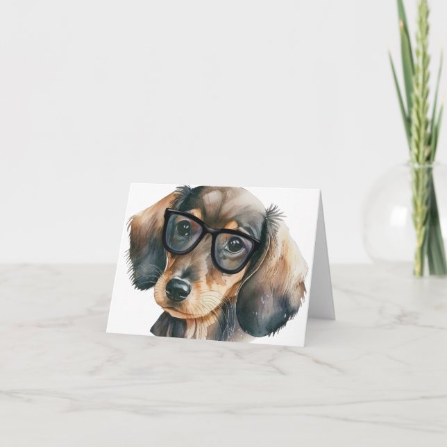 Cartão De Agradecimento Dachshund bonito com óculos pretos (Frente)