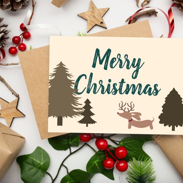 Cartão De Agradecimento Dachshund Christmas Cards Wiener Dog (Wiener dog Rustic Merry Christmas Card)