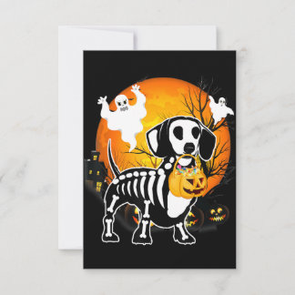 Cartão De Agradecimento Dachshund Skeleton Halloween Feliz Presente de Abó