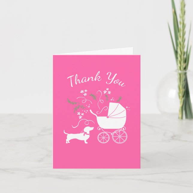 Cartão De Agradecimento Dachshund Wiener Dog Baby Shower Pink Girl (Frente)