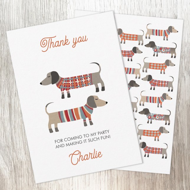 Cartão De Agradecimento Dachshund Wiener Sausation Dog Personalized Party (Fun Dachshund Wiener Sausage Dog personalized custom text party thank you card)