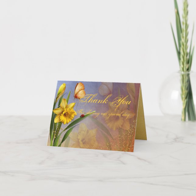 Cartão De Agradecimento Daffodil Flower and Bud Wedding Thank You Card (Frente)