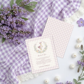 Cartão De Agradecimento Dainty Lavender Gingham Goose Baby Shower LPM26