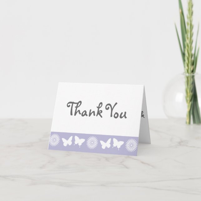 Cartão De Agradecimento Daisies and Butterflies in Lavender Thank You Card (Frente)