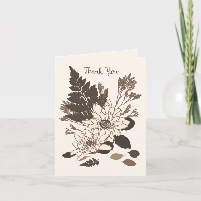 Cartão De Agradecimento Daisies and Leaves - transparente no creme. (Frente)