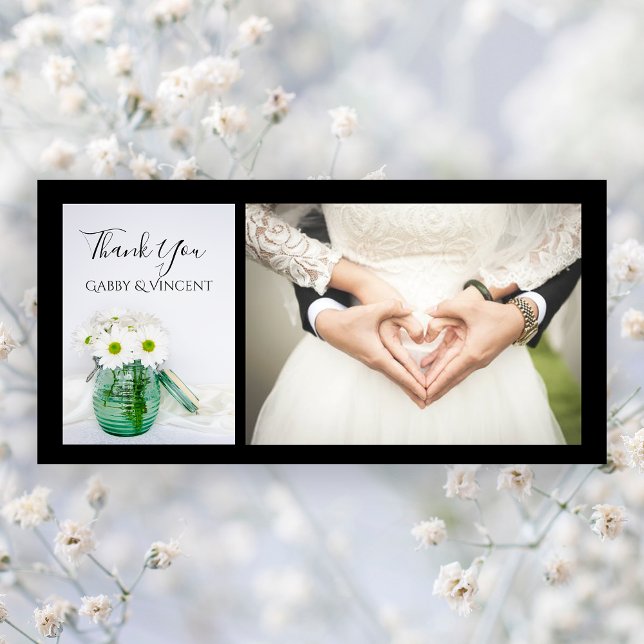 Cartão De Agradecimento Daisies Brancas com Casamento Blue Jar Vase Obriga (Criador carregado)