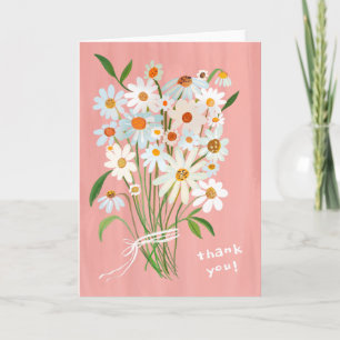 Cartão De Agradecimento Daisy Buquê Pintado com Gouache Pintado Rosa