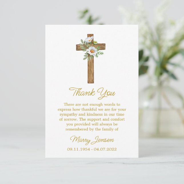 Cartão De Agradecimento Daisy Cross Sympathy Thank You Card (Em pé/Frente)