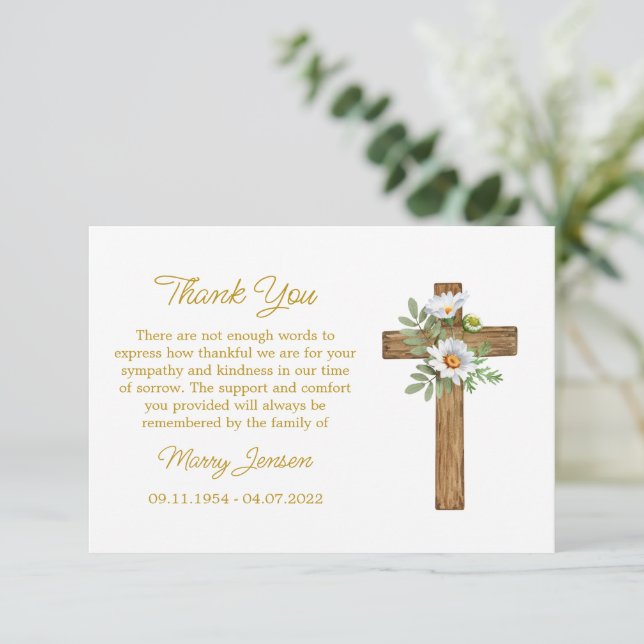 Cartão De Agradecimento Daisy Cross Sympathy Thank You Card (Em pé/Frente)