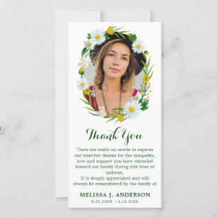 Cartão De Agradecimento Daisy Floral Memorial Foto Simpatia Funeral