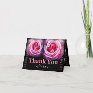 Cartão De Agradecimento Dama de Honra Irmã Casamento Obrigado Rosas Cor-de
