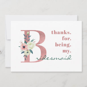 Cartão De Agradecimento Damas de Honra Rosa Floral Carta Casamento