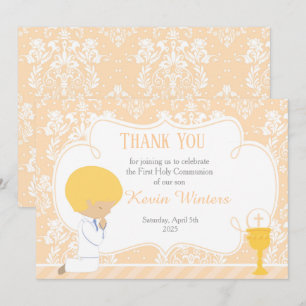 Cartão De Agradecimento Damasco da Primeira Comunhão Loura