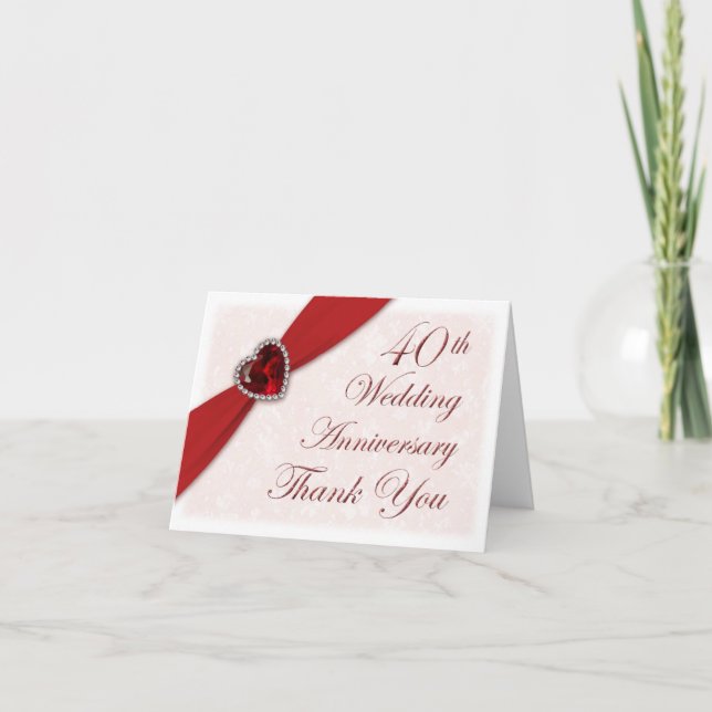 Cartão De Agradecimento Damask 40th Wedding Anniversary Thank You Card (Frente)