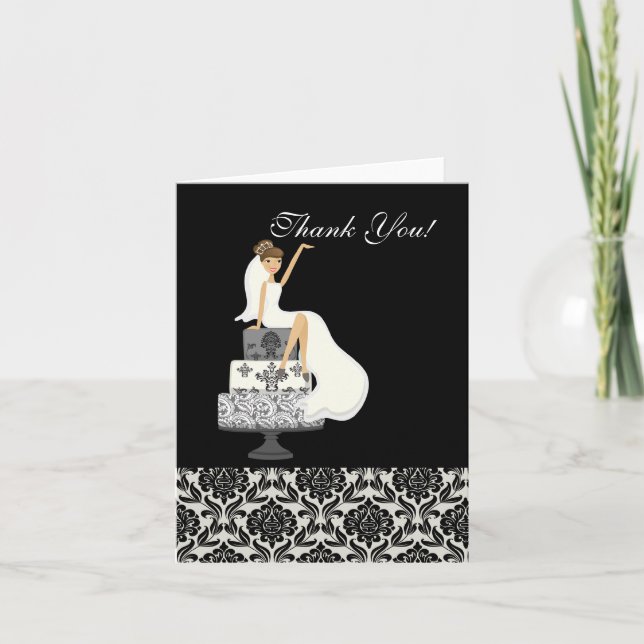 Cartão De Agradecimento Damask Bride Bridal Shower Thank You Note Card (Frente)