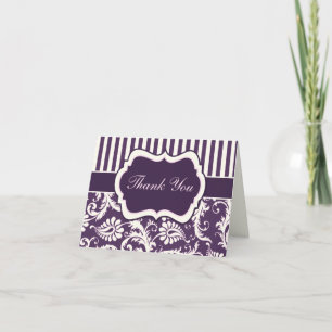 Cartão de Agradecimento Damask com Listras Roxo, C