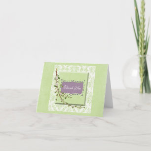 Cartão De Agradecimento Damask com obrigado floral