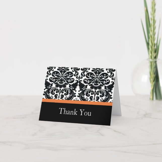 Cartão De Agradecimento Damask Coral Rose Thank You Note Card (Frente)