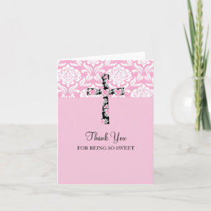 Cartão De Agradecimento Damask Cross Girl rosa - Obrigado
