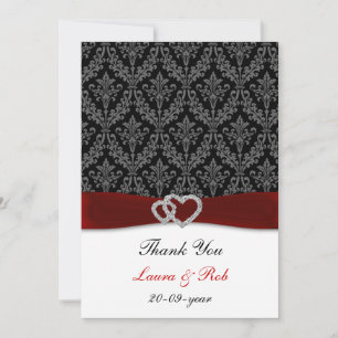 Cartão De Agradecimento damask diamante vermelho obrigado de casamento