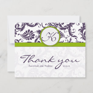 Cartão De Agradecimento Damask Green & Lapis Purple Weding Obrigado