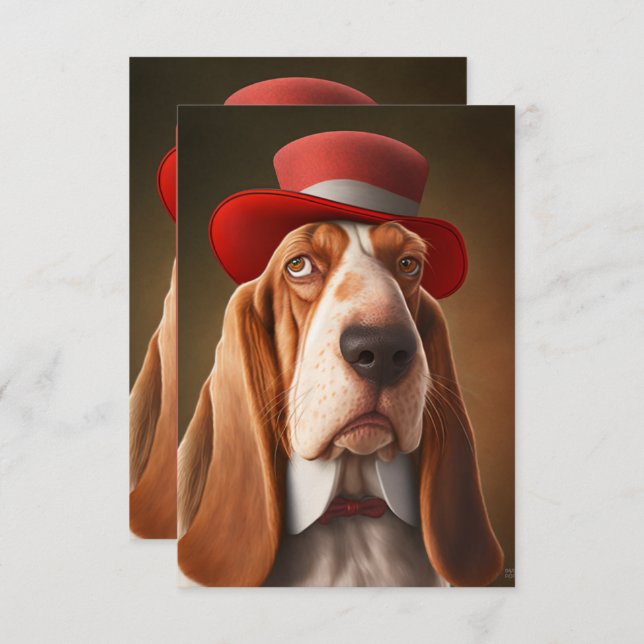 Cartão De Agradecimento Dapper Basset Hound com Red Hat (Frente/Verso)