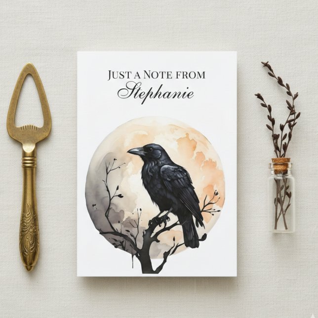 Cartão De Agradecimento Dark Academia Raven Watercolor (Personalized raven moon note card)