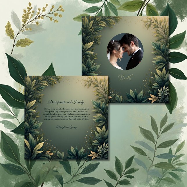 Cartão De Agradecimento dark green elegant nature wedding photo (Criador carregado)