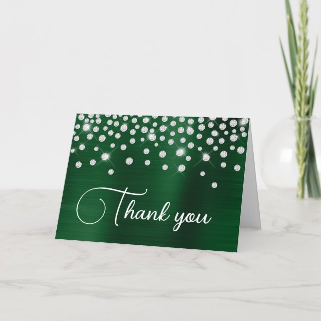 Cartão De Agradecimento Dark Green Foil Diamond Confetti 50º Aniversário (Frente)
