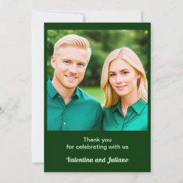 Cartão De Agradecimento Dark Green With Photo Wedding Thank You Card
