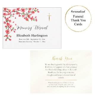 Cartão De Agradecimento Dark Pink Flowers Branch Orthodox Memorial        