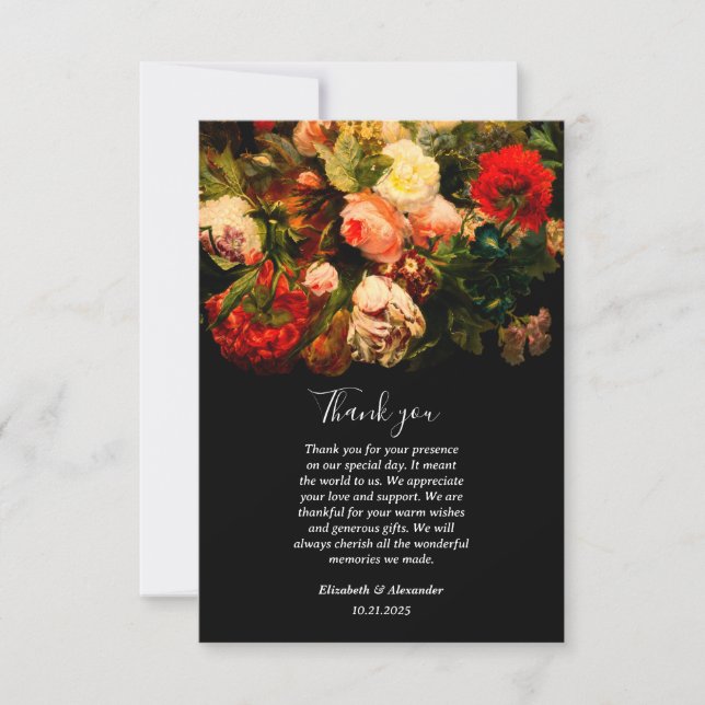 Cartão De Agradecimento Dark romantic moody elegant floral wedding (Frente)