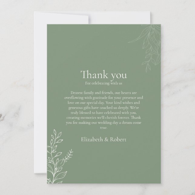 Cartão De Agradecimento Dark Sage Green Botanical Thank You Card (Frente)