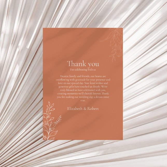Cartão De Agradecimento Dark Terracotta Botanical Thank You Card (Dark Terracotta Botanical Thank You Card on a sunny neutral dry palm leaf.)