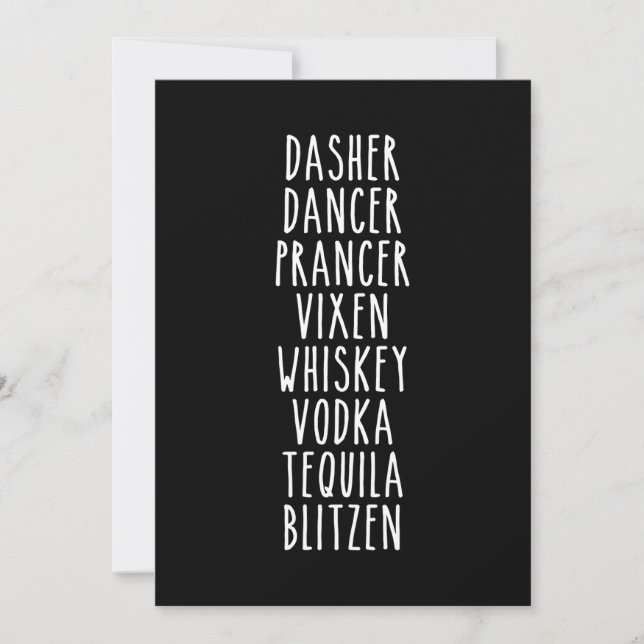 Cartão De Agradecimento Dasher Dancer Prancer Vixen Whiskey Vodka Tequila (Frente)
