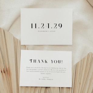 Cartão De Agradecimento Data de Casamento Minimalista Elegante Preto e Bra