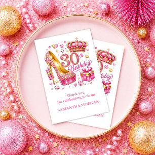 Cartão de Agradecimento de 30 anos Hot Pink Sparkl