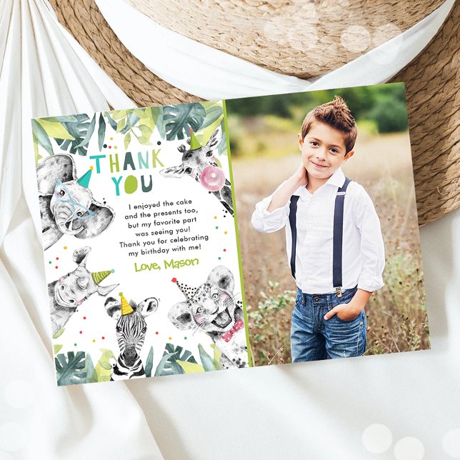 Cartão de Agradecimento de Animais de Festa Safari (Criador carregado)