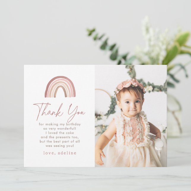 Cartão de agradecimento de aniversário Arco-íris B (Em pé/Frente)