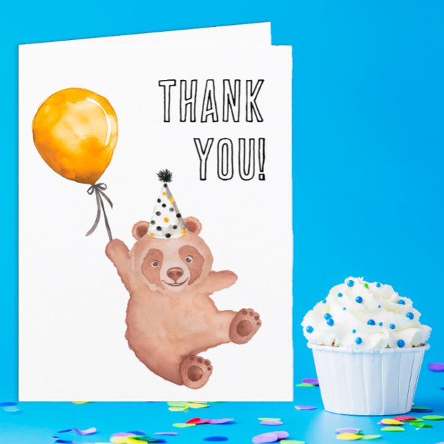 Cartão de agradecimento de aniversário Bear-y Cute (Bear-y Cute Thank You Card)