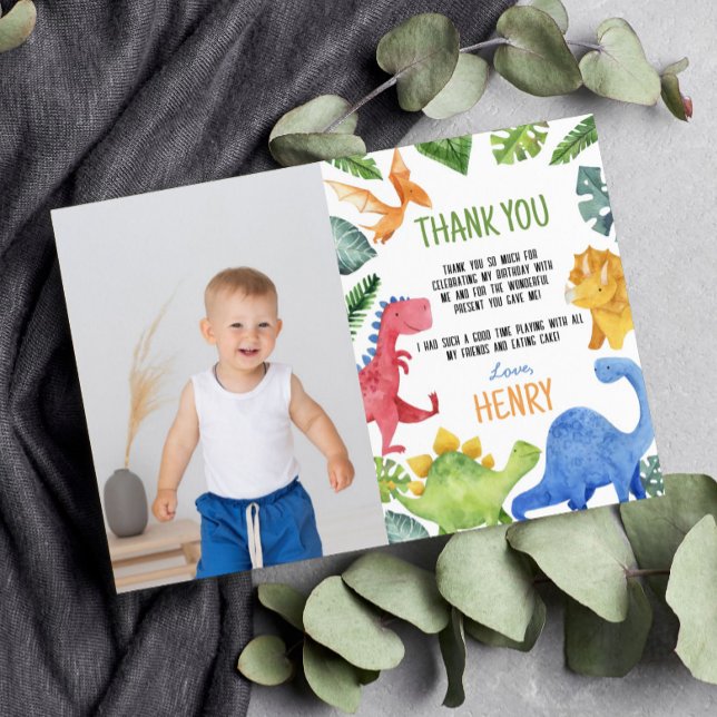 Cartão de Agradecimento de Aniversário com Dinossa (Criador carregado)