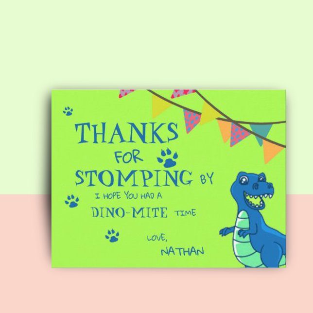 Cartão de agradecimento de aniversário com tema de (Dinosaur Themed Birthday Thank you Postcard)