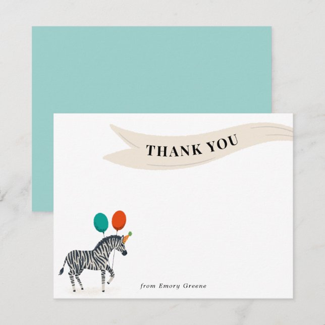 Cartão de Agradecimento de Aniversário com Zebra (Frente/Verso)