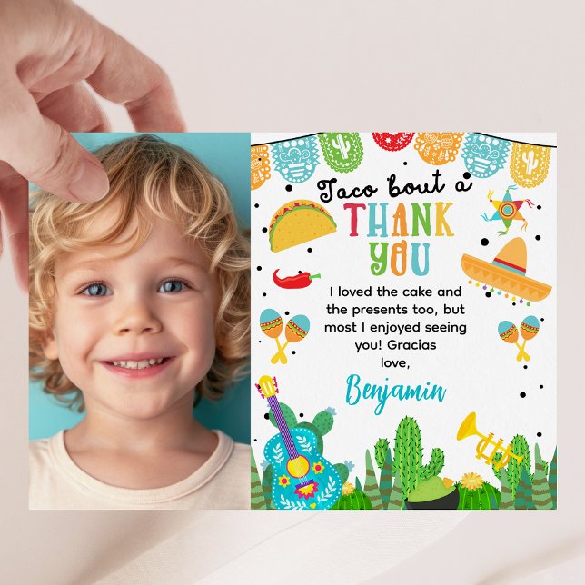 Cartão de agradecimento de aniversário da Festa Fo (Boys Colorful Fiesta Themed Birthday Thank You Card, Mexican Fiesta Birthday Party Thank You Card)